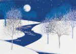 Custom Classic-Cold Night Trees with Snow and River Holiday Greeting Card