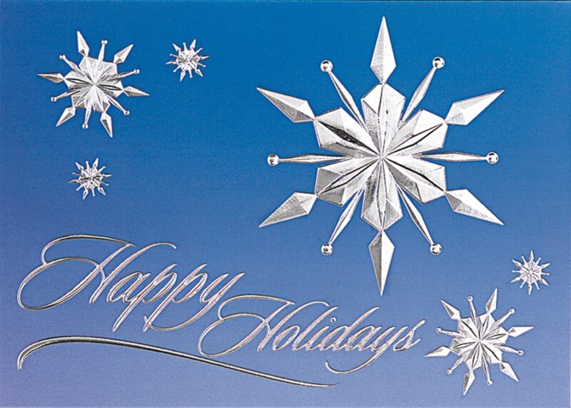 Custom Classic-Raised Relief Snowflakes on Blue Sky Holiday Greeting Card (5"x7")