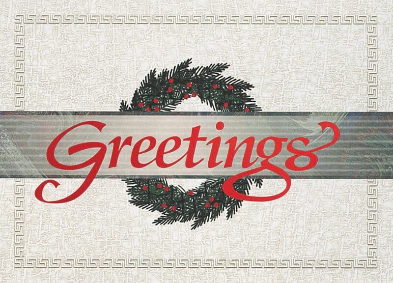 Custom Classic-Wreath Greetings Holiday Greeting Card