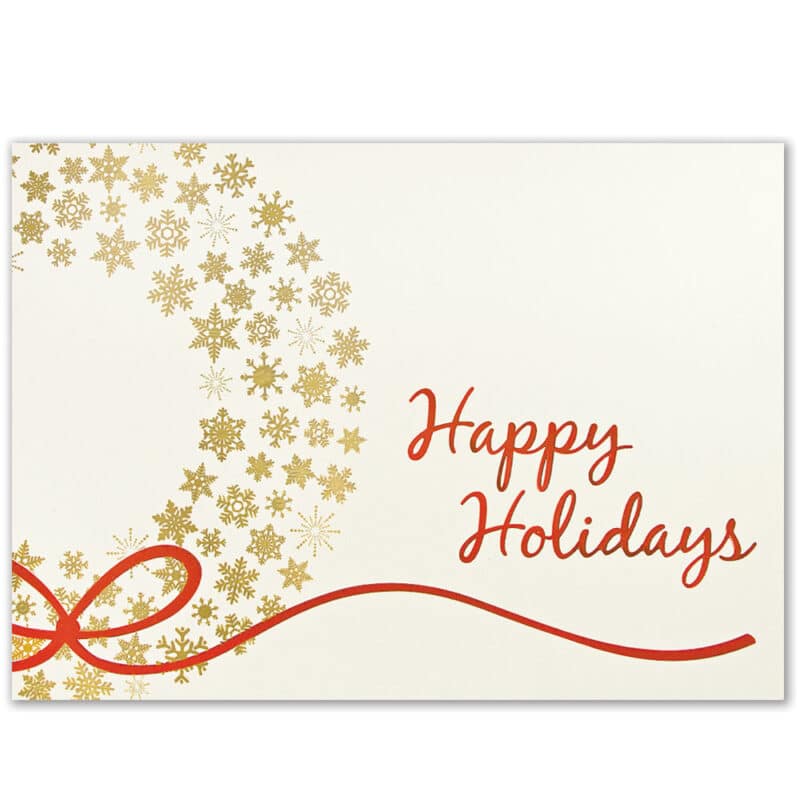Custom Premium-Gold Snowflakes Wreath Holiday Greeting Card
