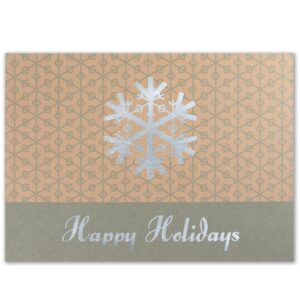 Custom Premium-Green w/Silver Snowflake Holiday Greeting Card (5"x7")