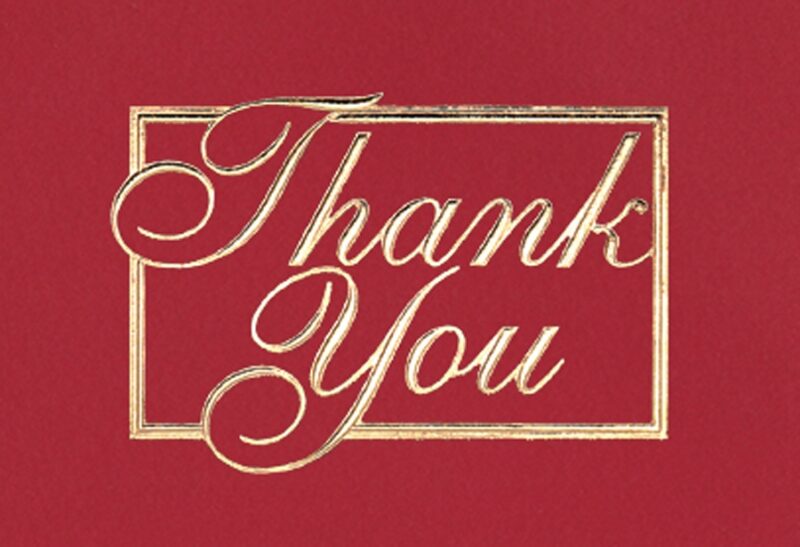 Custom Red & Gold Thank You Everyday Business Note Card (3 1/2"x5")