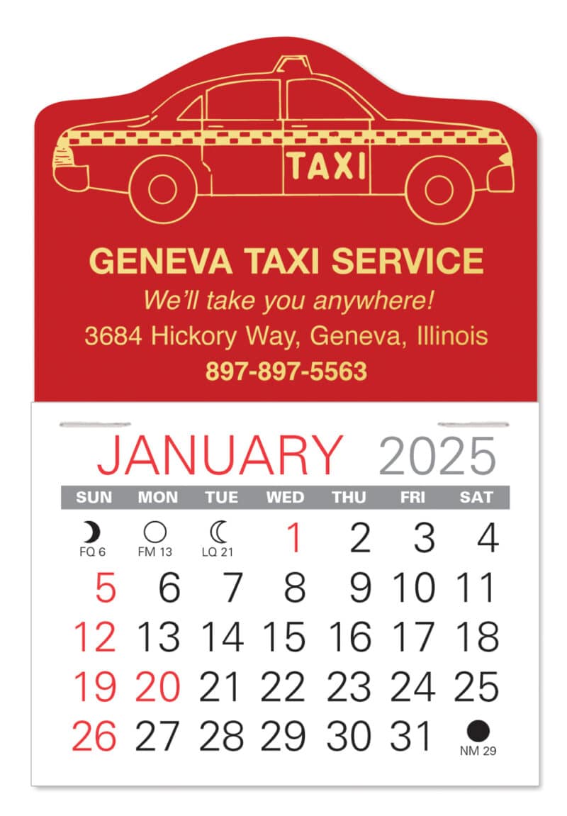 Custom Taxi Shape Value Stick Adhesive Calendar
