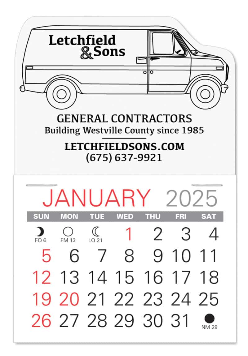 Custom Van Shape Value Stick Adhesive Calendar