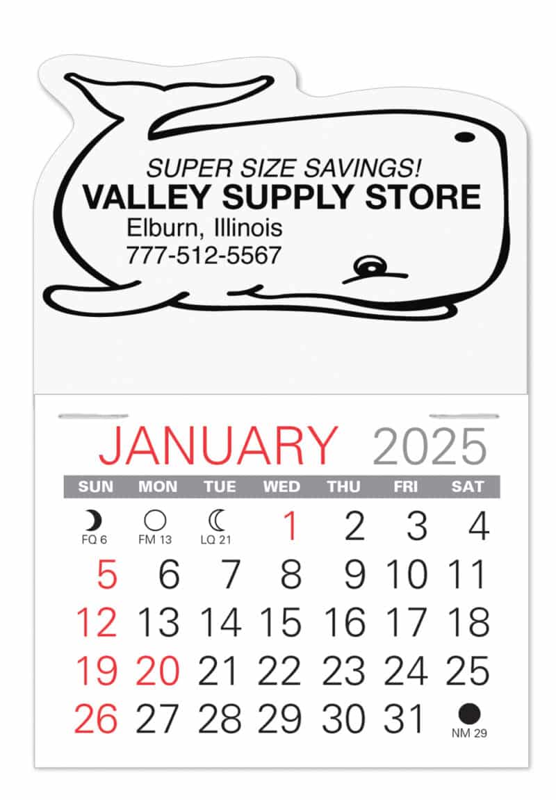 Custom Whale Shape Value Stick Adhesive Calendar