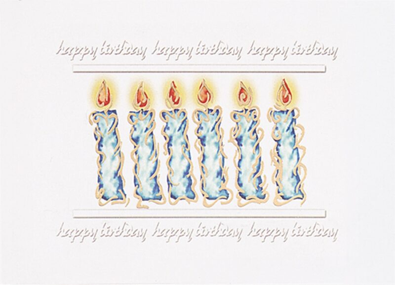 Custom White Happy Birthday Blue Candles Everyday Greeting Card (5"x7")