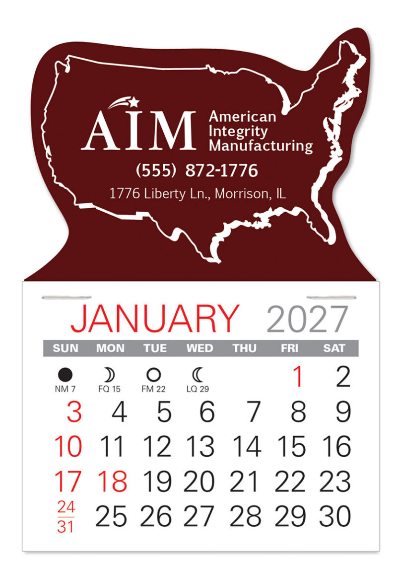 Custom USA Shape Value Stick Adhesive Calendar - 2